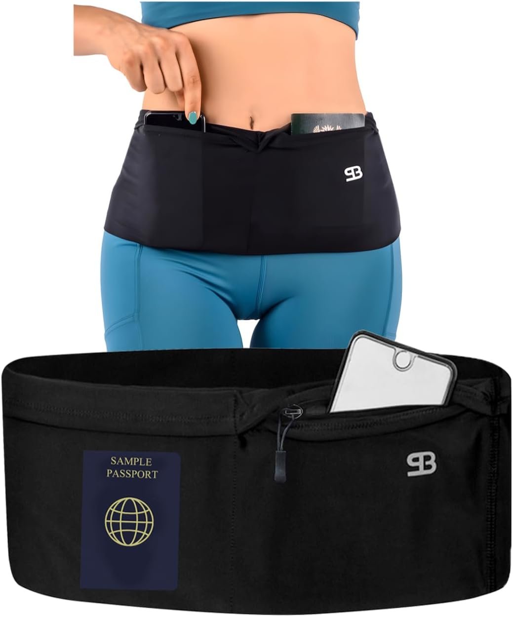 StashBandz Running Belt, Fanny Pack, & Money Belt, 4-Pocket Phone Holder