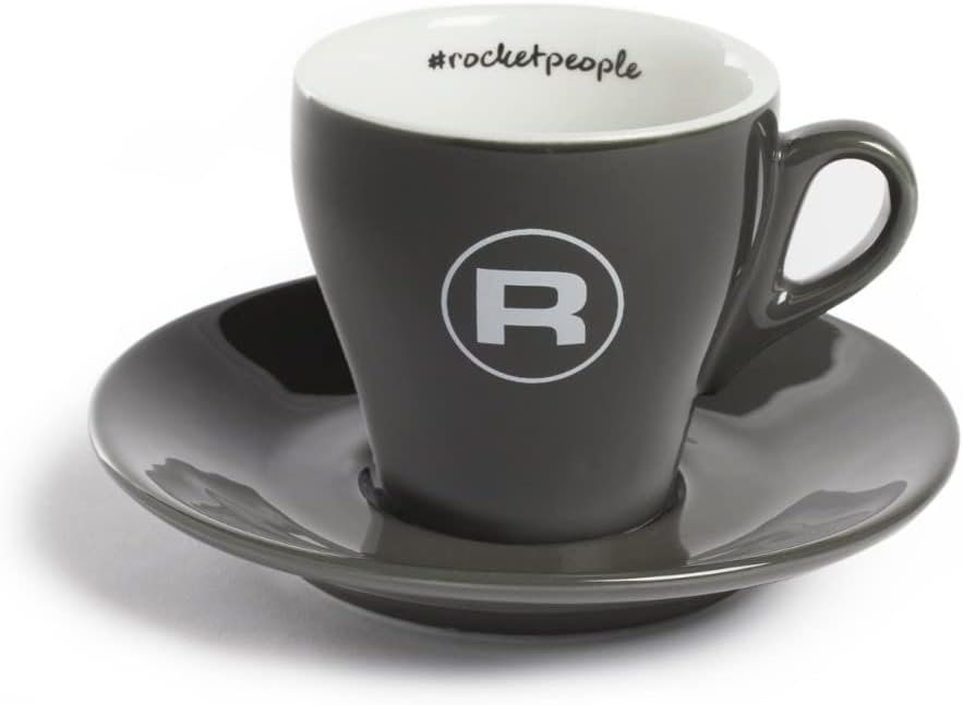 Rocket Espresso Coffee Cup & Saucer | 5oz | Flat White | Porcelain | Set of 2 | (Grey)