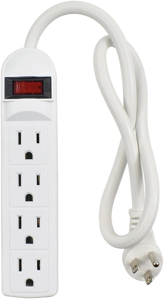4-Outlet Power Strip with Angled Flat Plug, 20-Inch Short Cord, 250 Joules Surge Protection, Lighted On/Off Switch, Circuit Breaker, ETL Listed, Compact Space-Saving Design for Kitchen, Office, Travel