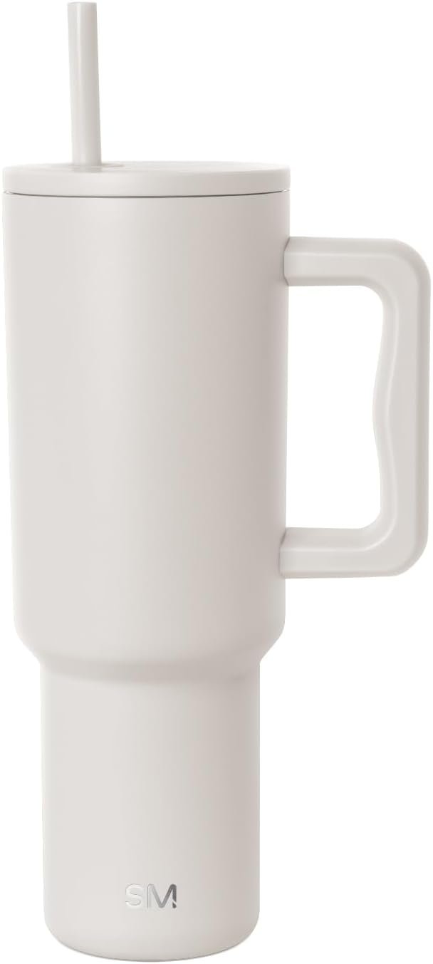 Simple Modern 40 oz Trek Tumbler with Handle and Straw Lid | Cup Holder Friendly Insulated Stainless Steel Travel Mug | Almond Birch