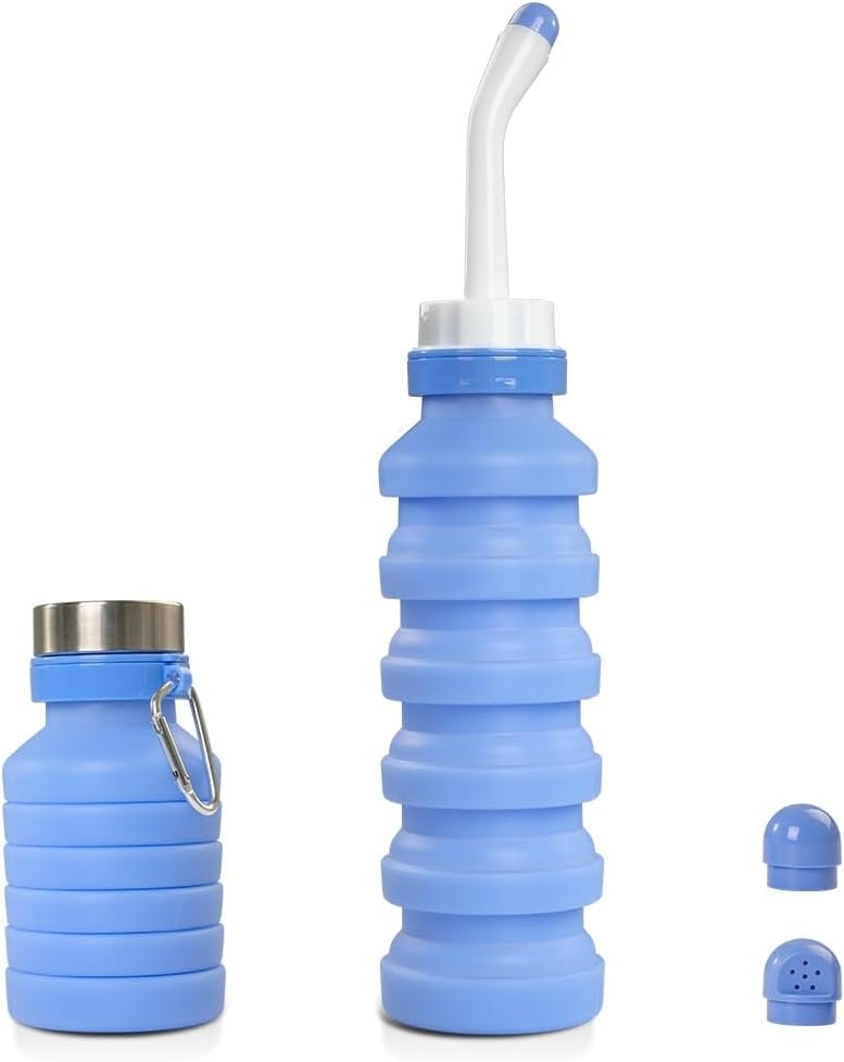 Portable Foldable Bidet 550ml – Expandable Travel Bidet for Easy Carrying, Reusable for Postnatal Care, Personal Hygiene & Travel Use（Blue）