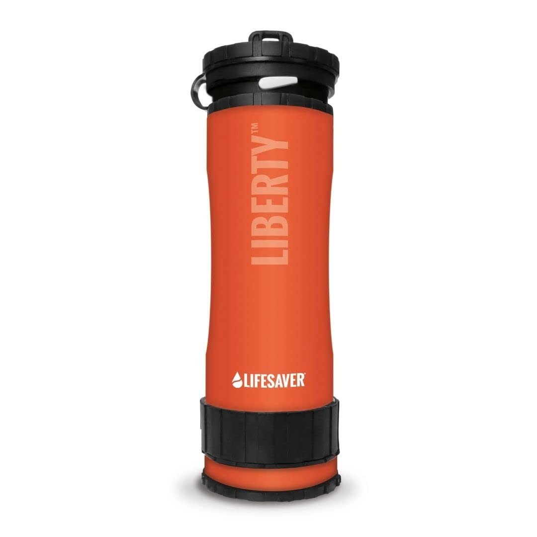 LifeSaver Liberty | Water Filter Bottle – 400ml Small Water Bottle & Water Purifier for Travel & Hiking, Lightweight Design, Removes 99.99% of Viruses, Bacteria & Cysts, Purifies 2000L (Orange)