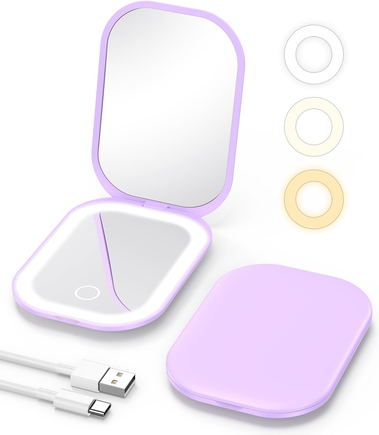 Gospire Lighted Compact Mirror with Light and Magnification 1X/3X – Purple