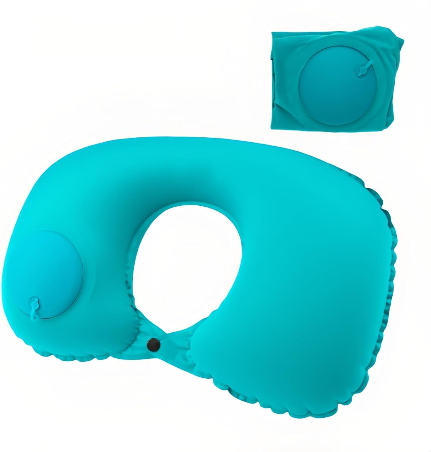 18-30s Quick Inflate /Deflate Neck Pillow for Travel – Adjustable Cervical Support with Dual Buckles, Breathable Milk Silk, Compact Portable Design Breathable Milk Silk ,Turquoise,15.7×11 inches