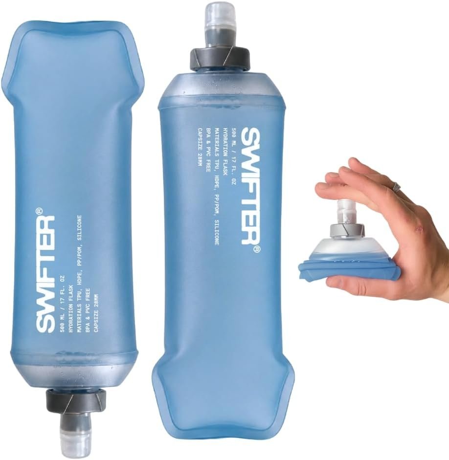 SWIFTER 2x Soft Flask 500ml | Running, Hiking, Cycling Hydration Flask | Collapsible, Leakproof, Reusable | Matt Finish, Sky Blue
