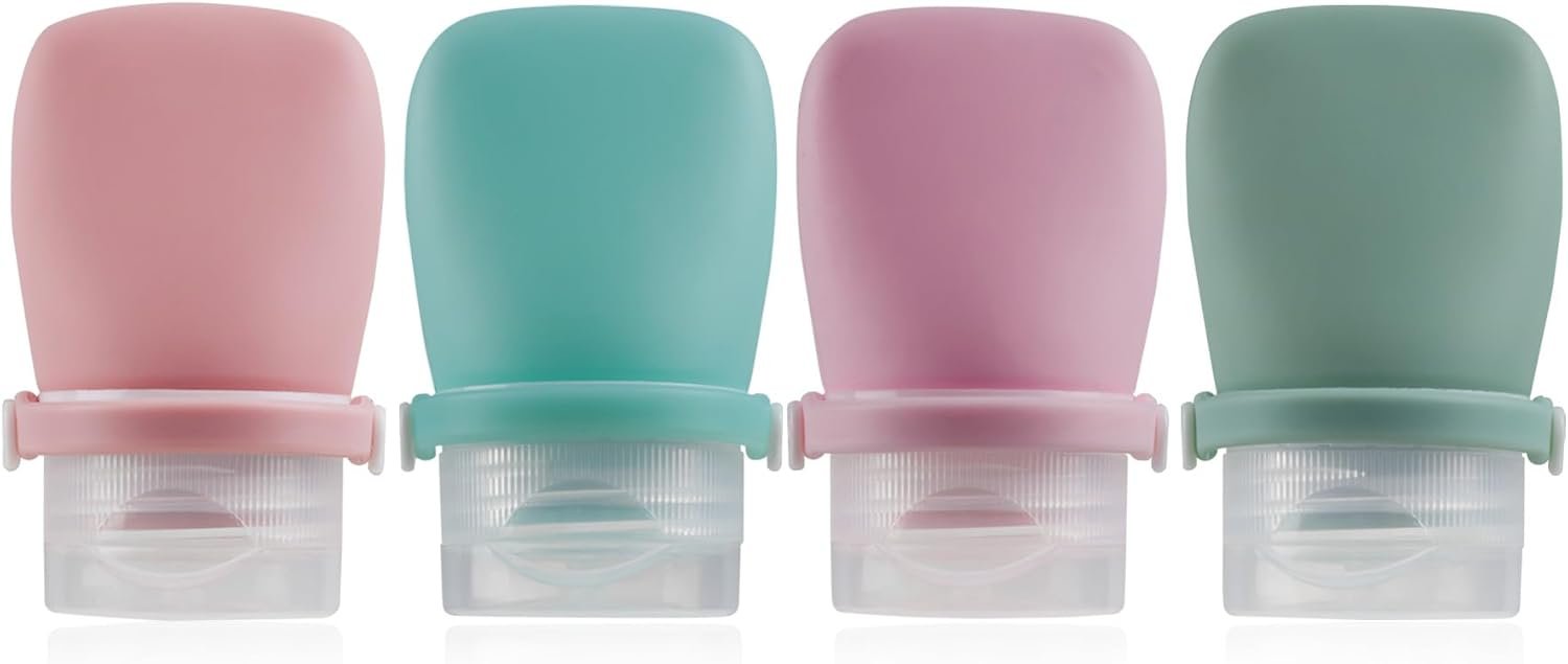 1oz Travel Bottles for Toiletries, Silicone Leak-Proof TSA Approved Travel Size Containers (4-Pack) – Reusable Refillable Bottles for Shampoo, Body Wash, Lotion