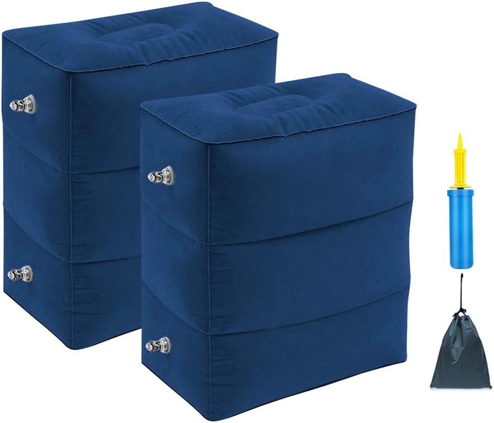 Inflatable Foot Rest Pillow Airplane Travel Kids Blue (1 Pack)