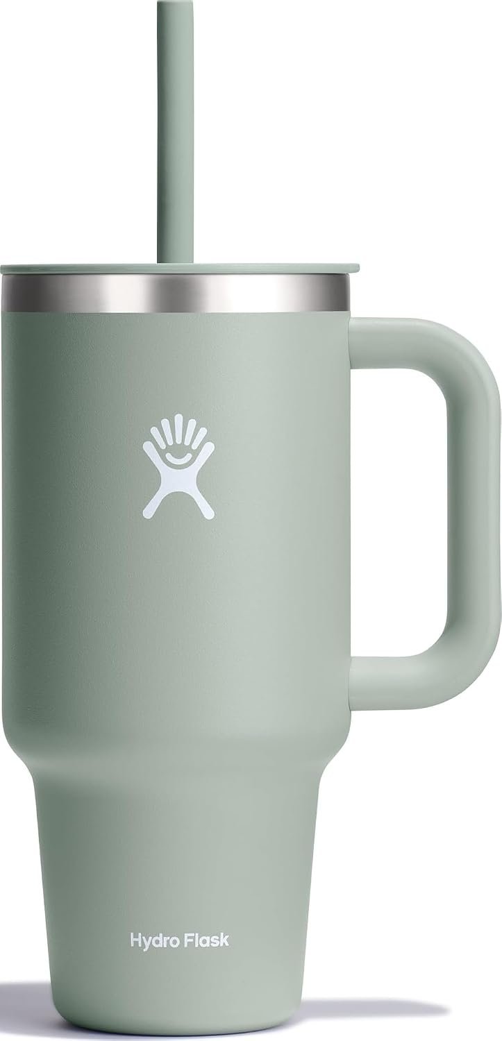Hydro Flask Travel Tumbler with Handle, Lid and Straw – Insulated Stainless Steel in 32 Oz Agave