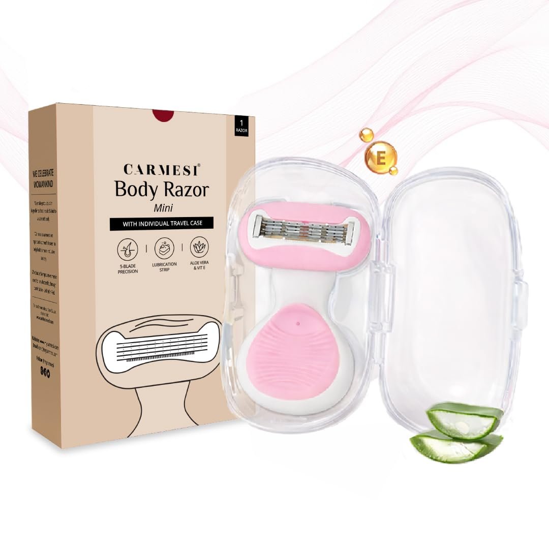 Carmesi Body Razor Mini for Women | 5-Blade Precision Shaving | Aloe Vera & Vitamin E Lubrication Strip | Travel Case Included | Smooth, Gentle Hair Removal for Sensitive Skin