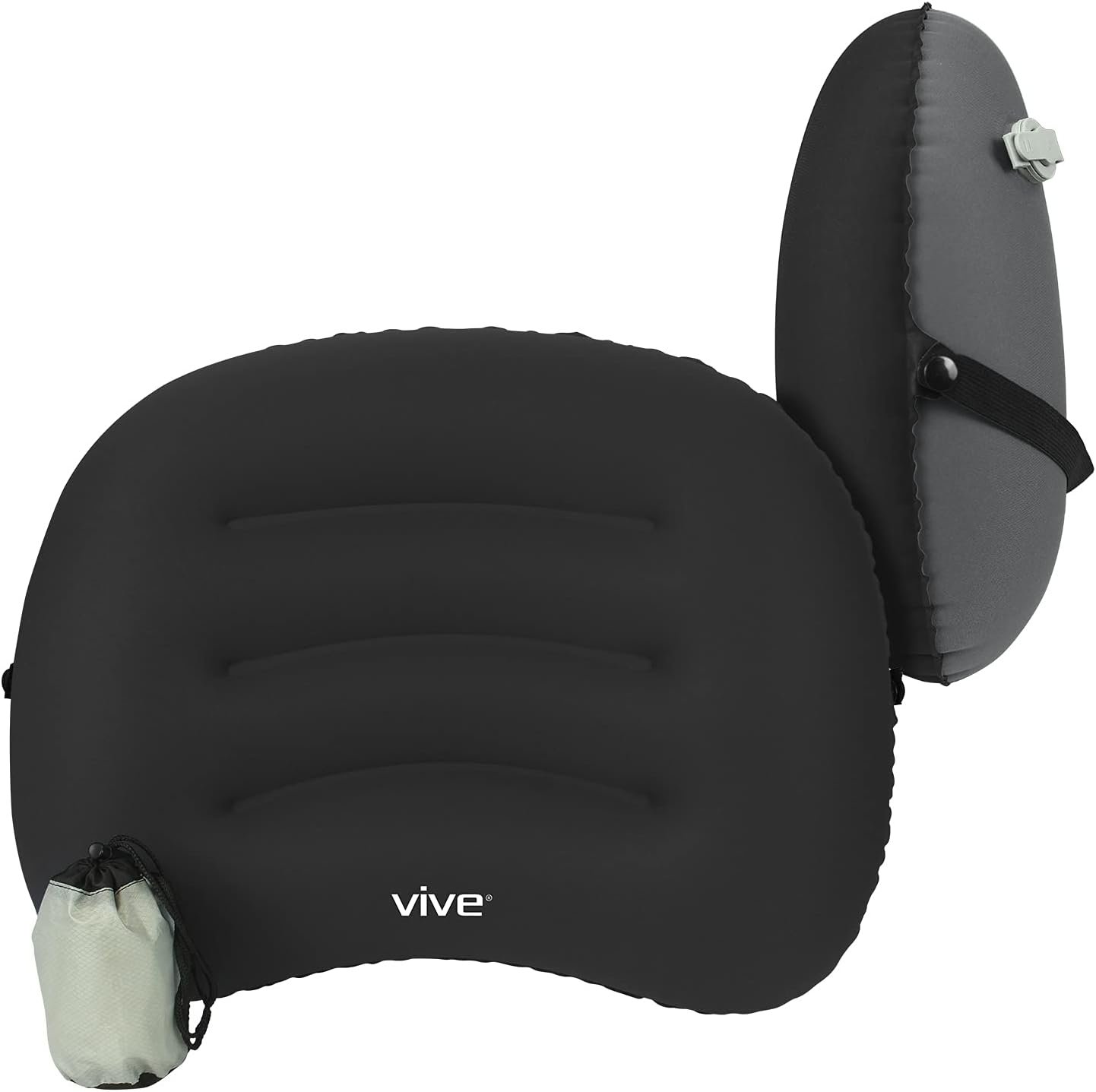 Vive Inflatable Lumbar Pillow – Cushion for Airplane Seat Travel Support – Lower Back Cushion for Car, Office Chair – Adjustable Firm Air Neck Pain, Sciatica Relief – Compact Portable Camping Headrest