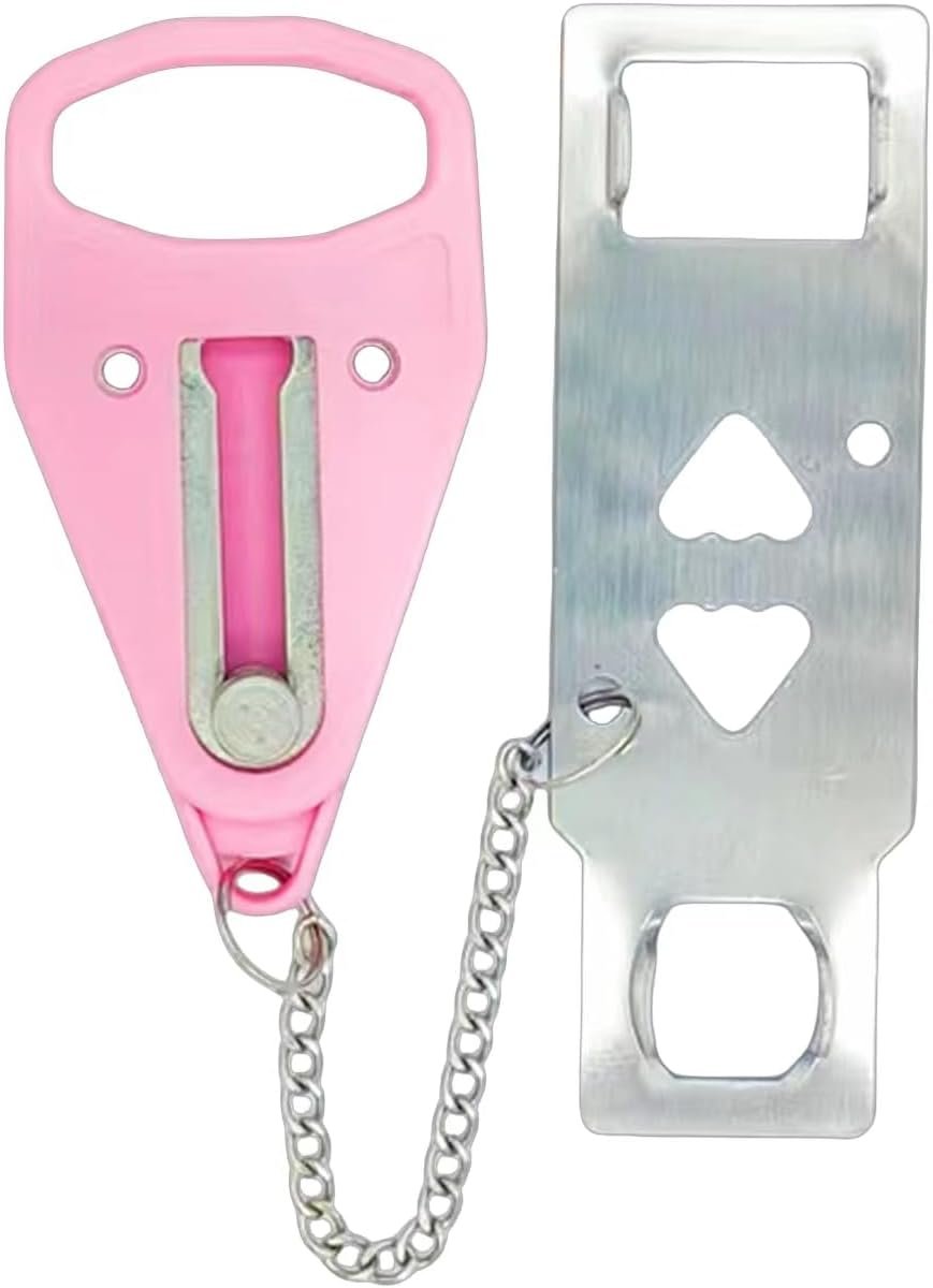 Portable Door Lock, Extra Lock for Additional Privacy and Safety in Apartment Home, Protect Family Security and Prevent Unauthorized Entry in Traveling, Home, Bedroom, Hotel, Apartment. (Pink)