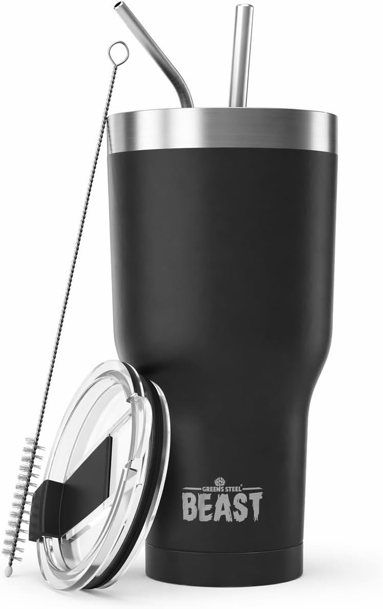 40 oz tumbler – Vacuum Insulated Tumbler with Straw – Leak Proof Stainless Steel Travel Mug – Double Wall Iced Coffee Cup – Reusable Water Bottle – Gifts for Mom, Women and Men (Matte Black)