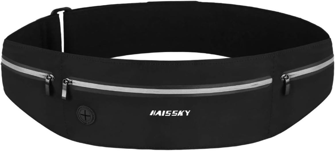 GUZACK Slim Running Belt for Phone 6.8”, Ultra Light Running Belts for Women/Men, Zipper Waterproof Running Waist Pack, Reflective Running Fanny Pack With 3 Separate pouch