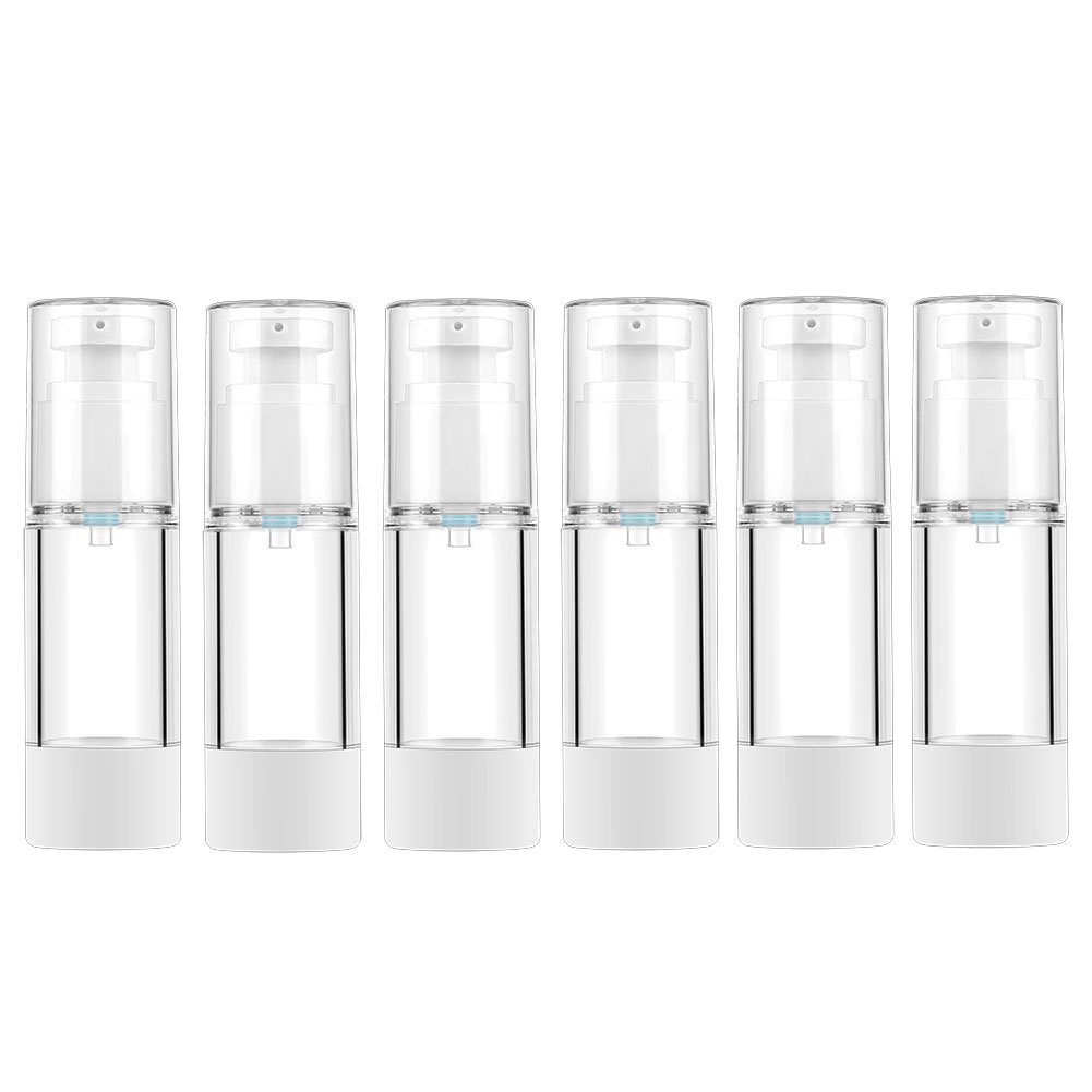 LONGWAY 1 Oz 30ml Clear Airless Cosmetic Cream Pump Bottle Travel Size Dispenser Refillable Containers/Foundation Travel Pump Bottle for Shampoo (Pack of 6)