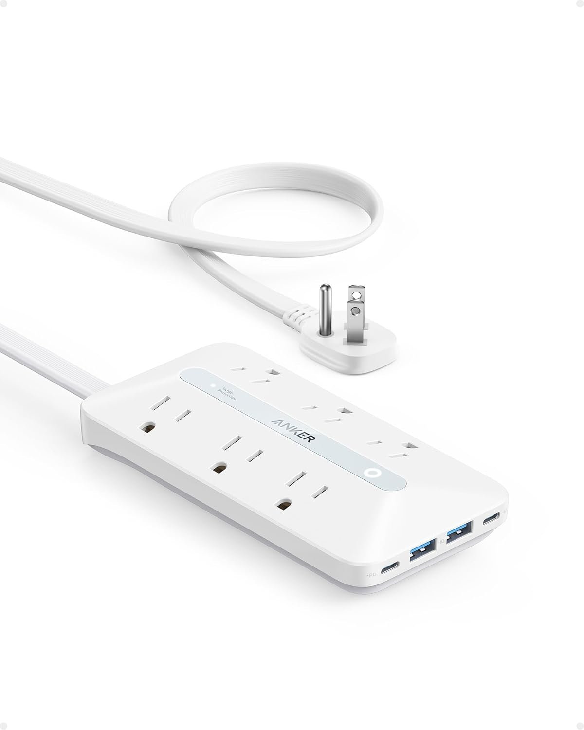 Anker Power Strip with 300J Surge Protector, 5ft Outlet Extender, 20W, 6AC