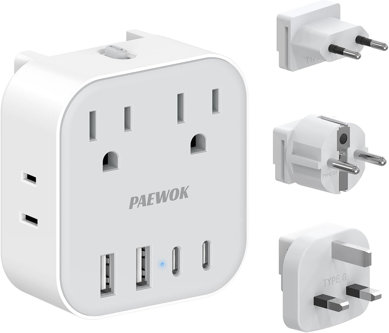 European Travel Plug Adapter Set, 8-in-1 Travel Adapter with 4 Outlets