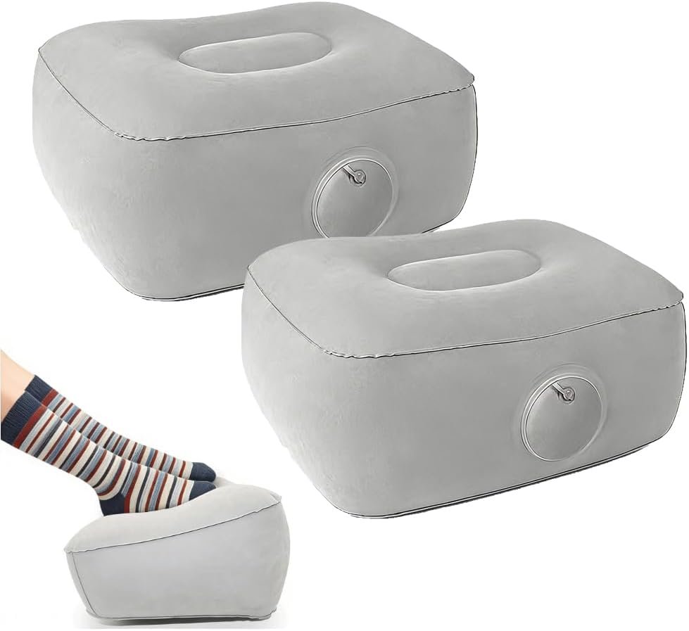 2 Pack Inflatable Foot Rest Pillow for Travel,Small Foldable Airplane Foot Rest for Long Flight,Car Seat Foot Rest,Travel Foot Hammock for Plane Travel,Inflatable Travel Footrest（14.57×11.81×6.3 in）