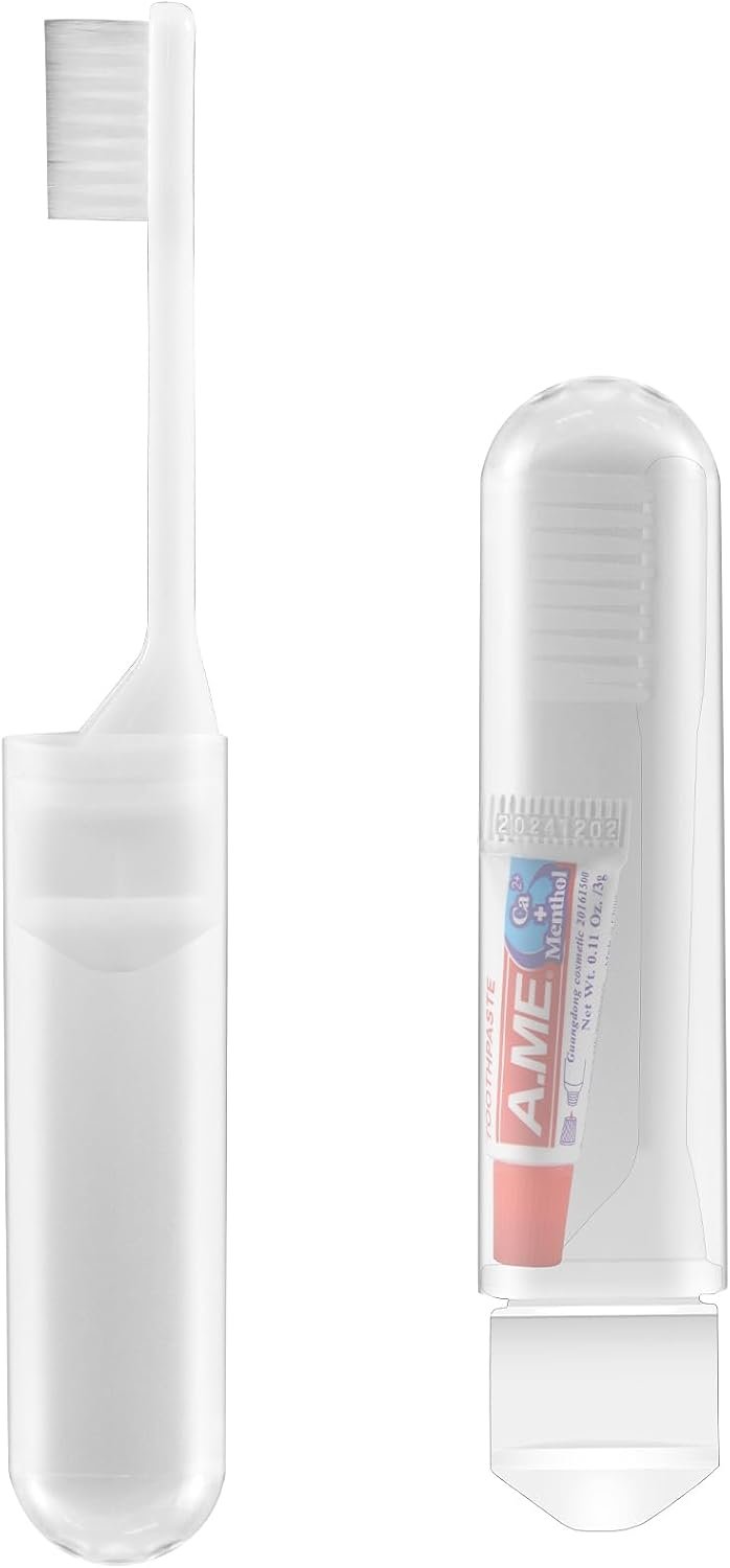 Travel Toothbrush Set Portable Foldable Soft Toothbrushes with Mini Toothpast, White (1)