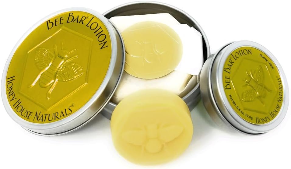 Honey House Naturals Bee Bar Duo – Vanilla – Small .6 Ounce and Large 2 Ounce – All Natural Ultra Moisturizing Lotion Bar Infused with Essential Oils and Butters – Made in USA