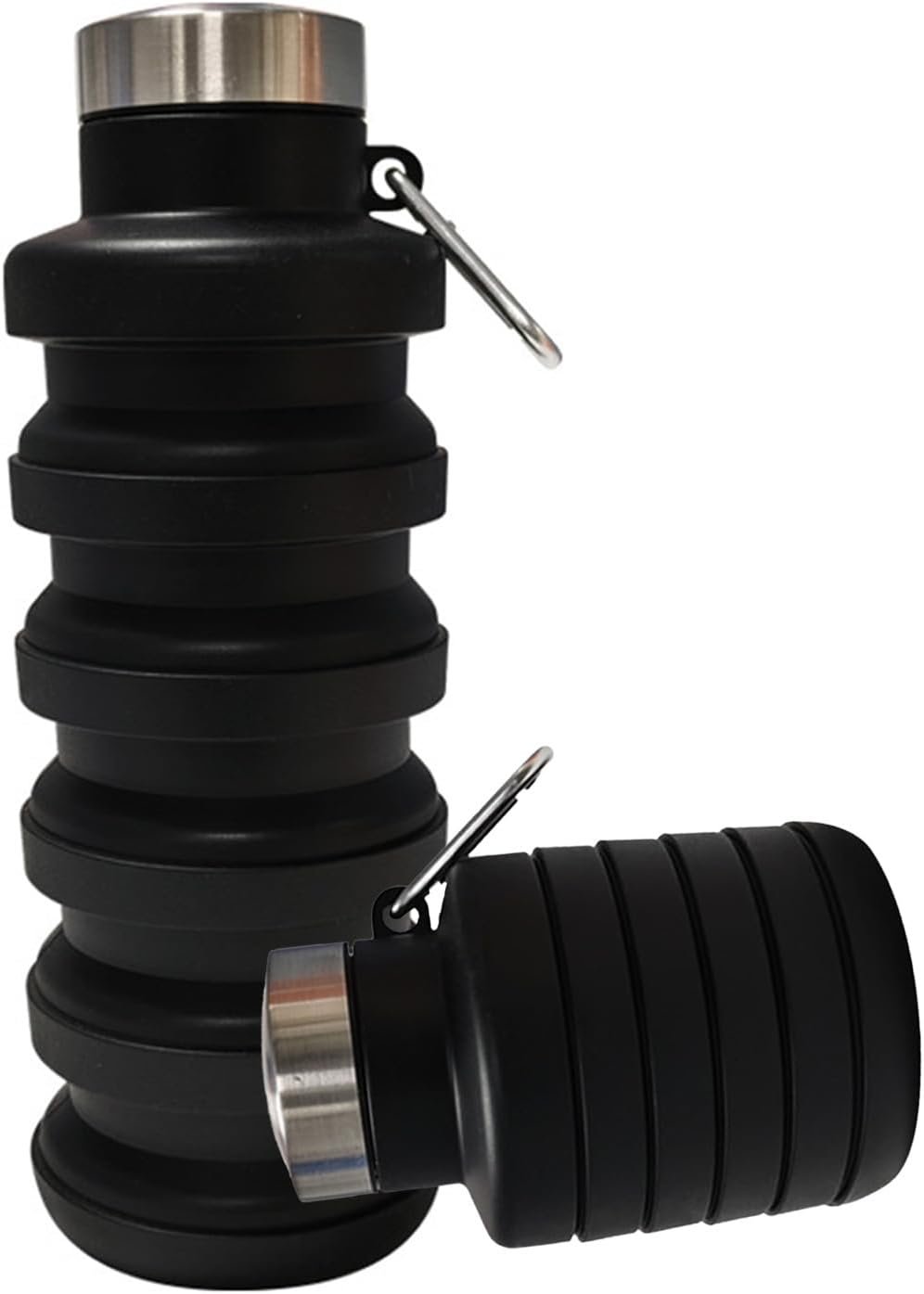Collapsible Water Bottles,Silicone Water Bottle,16oz Capacity Portable Reusable,Leak-proof,with buckle,foldable storage,Lightweight Durable for Fitness,Cycling,Sports,Camping,Hiking (Black)