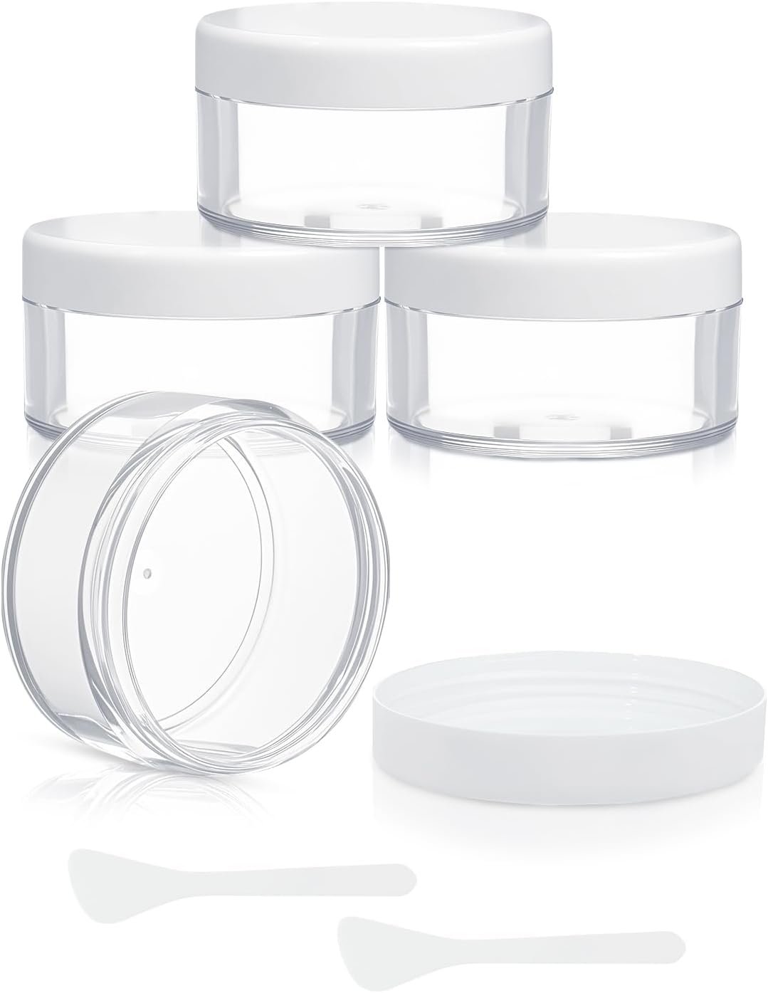 4 Pack Small Travel Jars, Clear 1oz Travel Size Containers for Toiletries, Leak-Proof Cosmetic Jars with Lids and Spoon for Makeup, Lip Balm, Face Creams