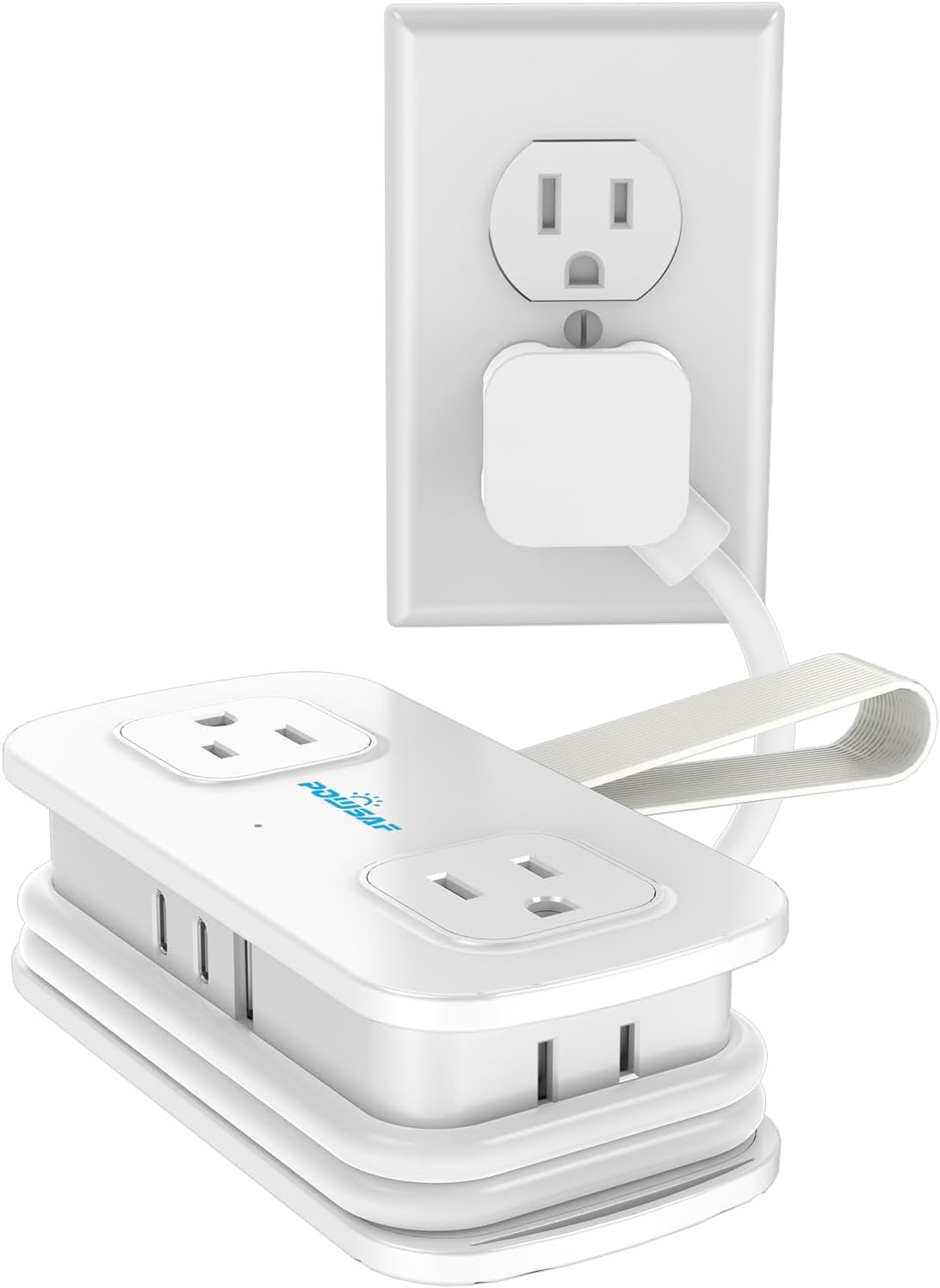 POWSAF Cruise Essentials 4-Ft Travel Power Strip with 4 Outlets and 3 USB Ports (2 USB C), Non Surge Protector for Cruise Ship, Travel Essentials, Home Office, ETL Listed, White