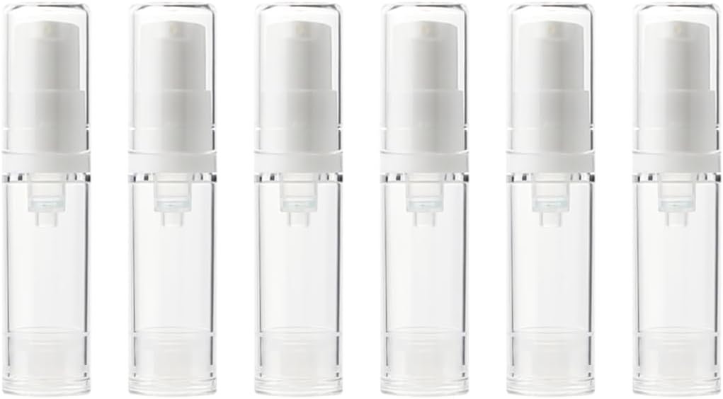 6 Pack 0.17 oz Plastic Empty Airless Pump Bottles Travel Size Refillable Leakproof Containers for Skincare Cosmetics Toiletries TSA Approved‌