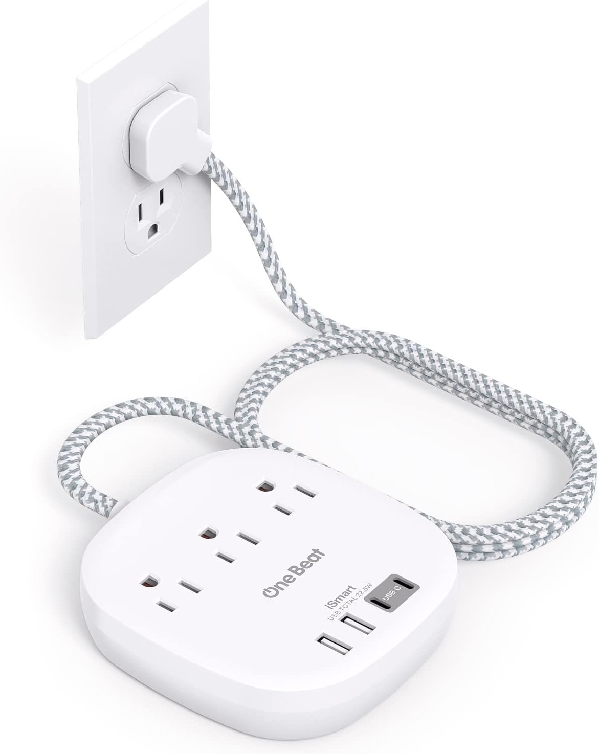 Travel Essentials, 22.5W/4.5A Flat Plug Power Strip, 6 Ft Extension Cord