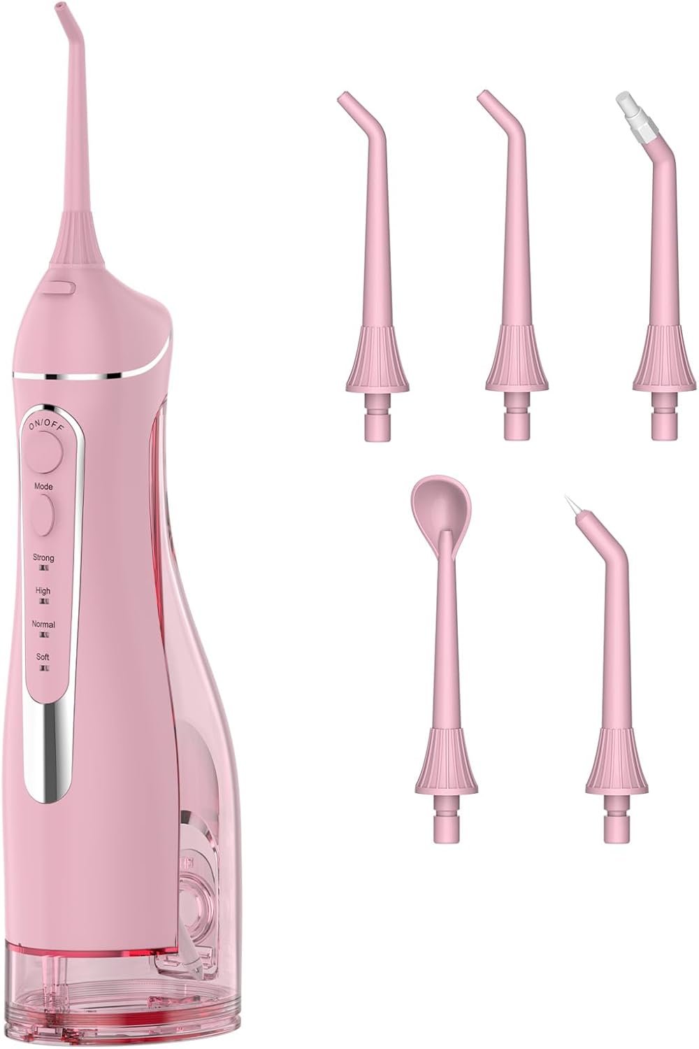 Cordless Portable Water Flosser with 300ML Tank: Rechargeable Oral Irrigator with 5 Tips for Travel, Braces Care and Sensitive Gums, IPX7 Waterproof Teeth Cleaning Device(C260Pink)
