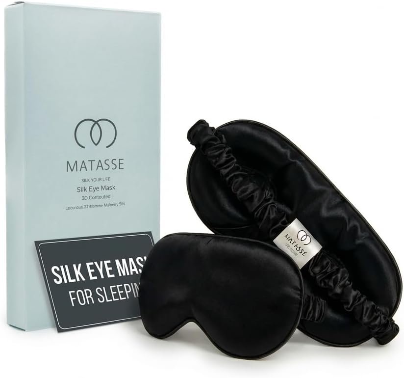 MATASSE 100% Mulberry Silk Sleep Mask, 22 Momme Grade 6A, Black