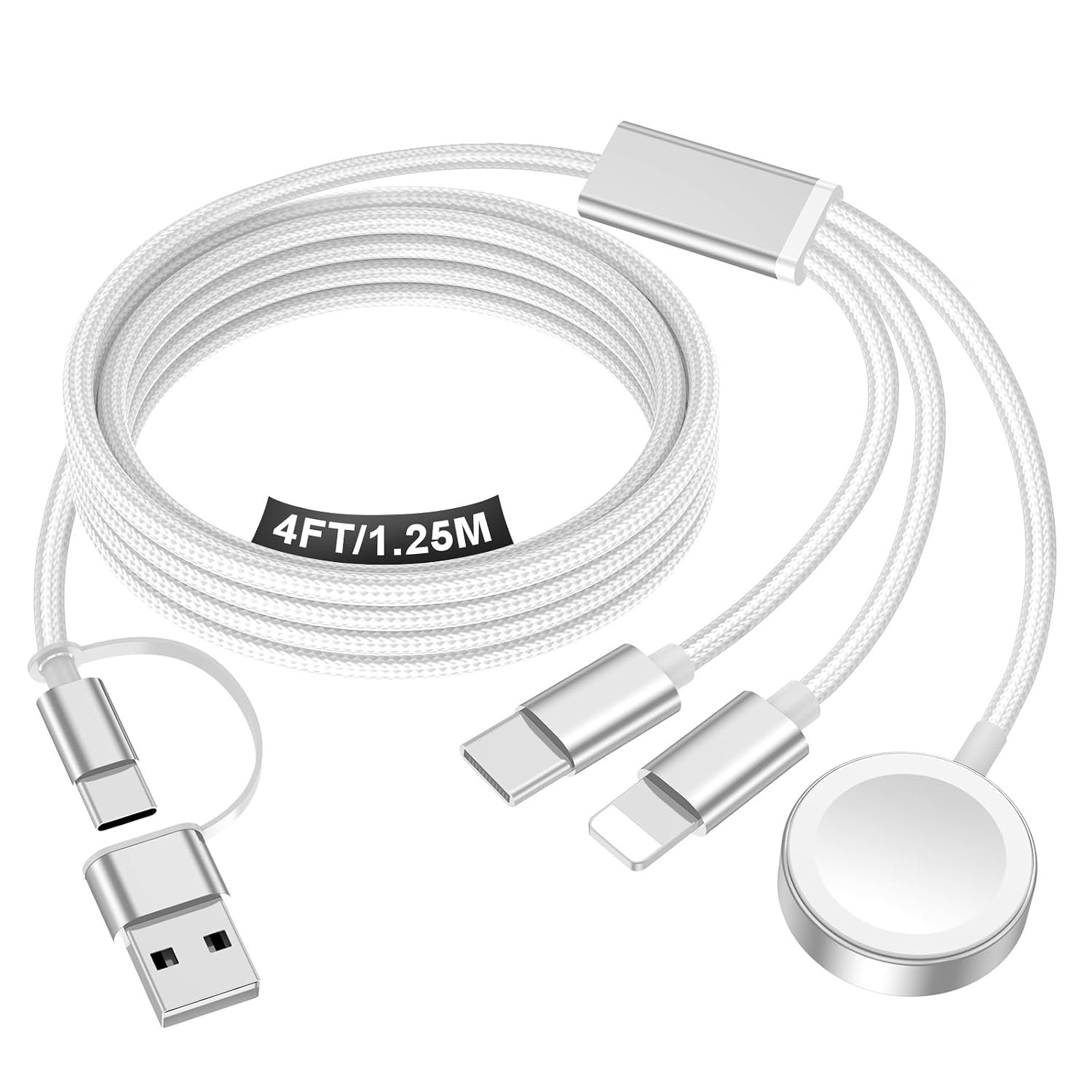 Travel Essentials for Apple Watch Charger,iPhone Charger,3 in 2 Type C/Lightning/Magnetic Travel Charging Cable,Portable Multi Charging Cable for Apple Watch, iPhone 17‑11,Samsung S26,Car–4ft