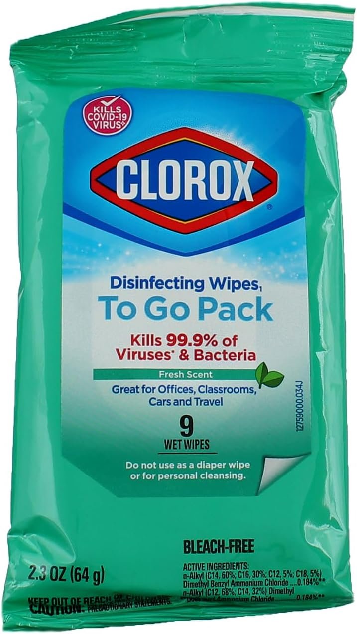 CLOROX Disinfecting Wipes To Go Pack, Fresh Scent 9 count (Pack of 5)