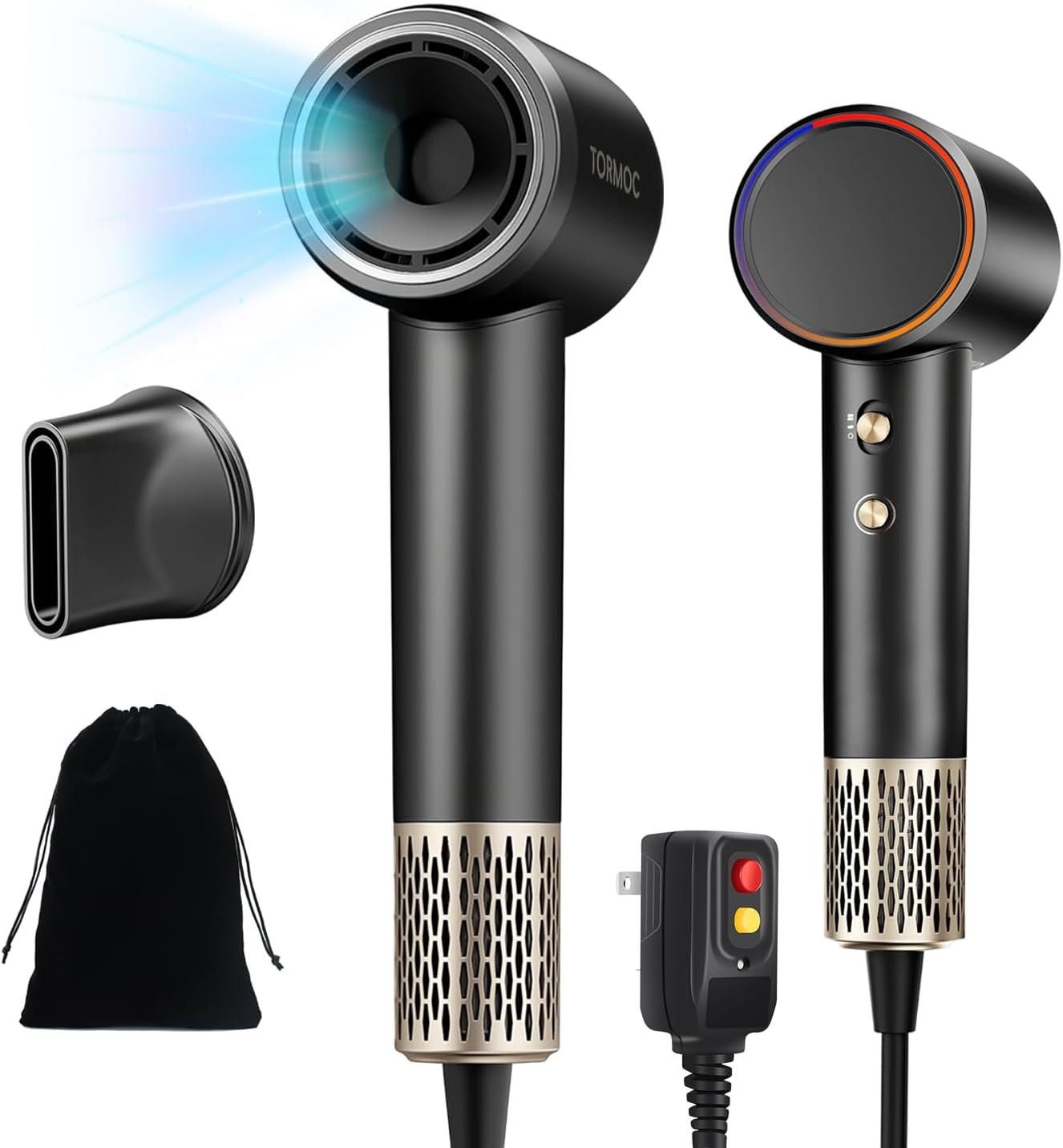 Portable Ionic Hair Dryer, Fast Drying Travel Blow Dryer with Brushless Motor – Small, Lightweight, Mini Hair Dryer with Bag, Quiet & Compact for Home or Travel