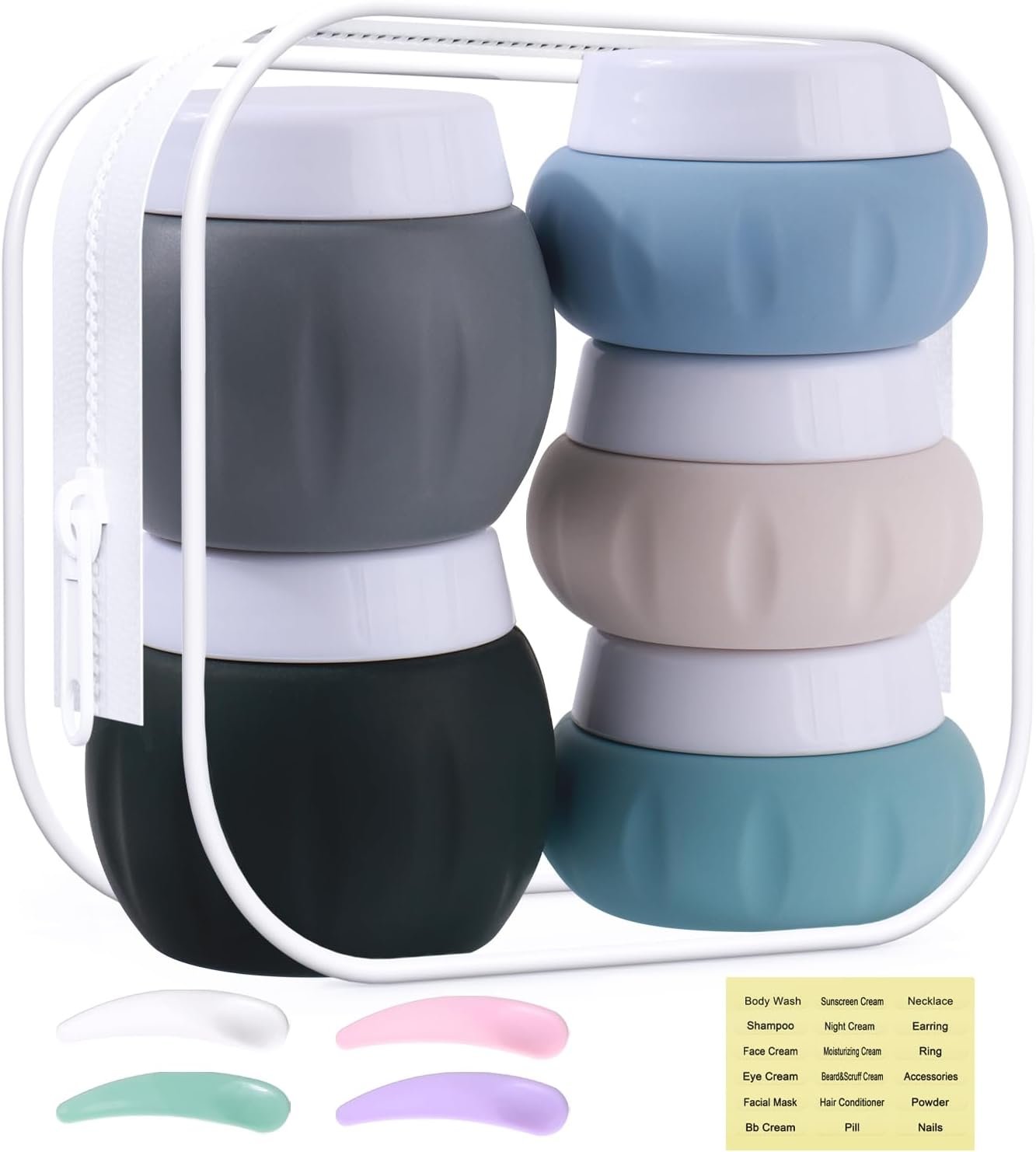 Travel Containers for Toiletries, GLAMFIELDS TSA Approved 2Pcs 1.7oz+3Pcs 1oz Travel Size Silicone Jars BPA Free, Leak-proof with Lid for Cosmetic Face Hand Body Cream Grey (5Pack)