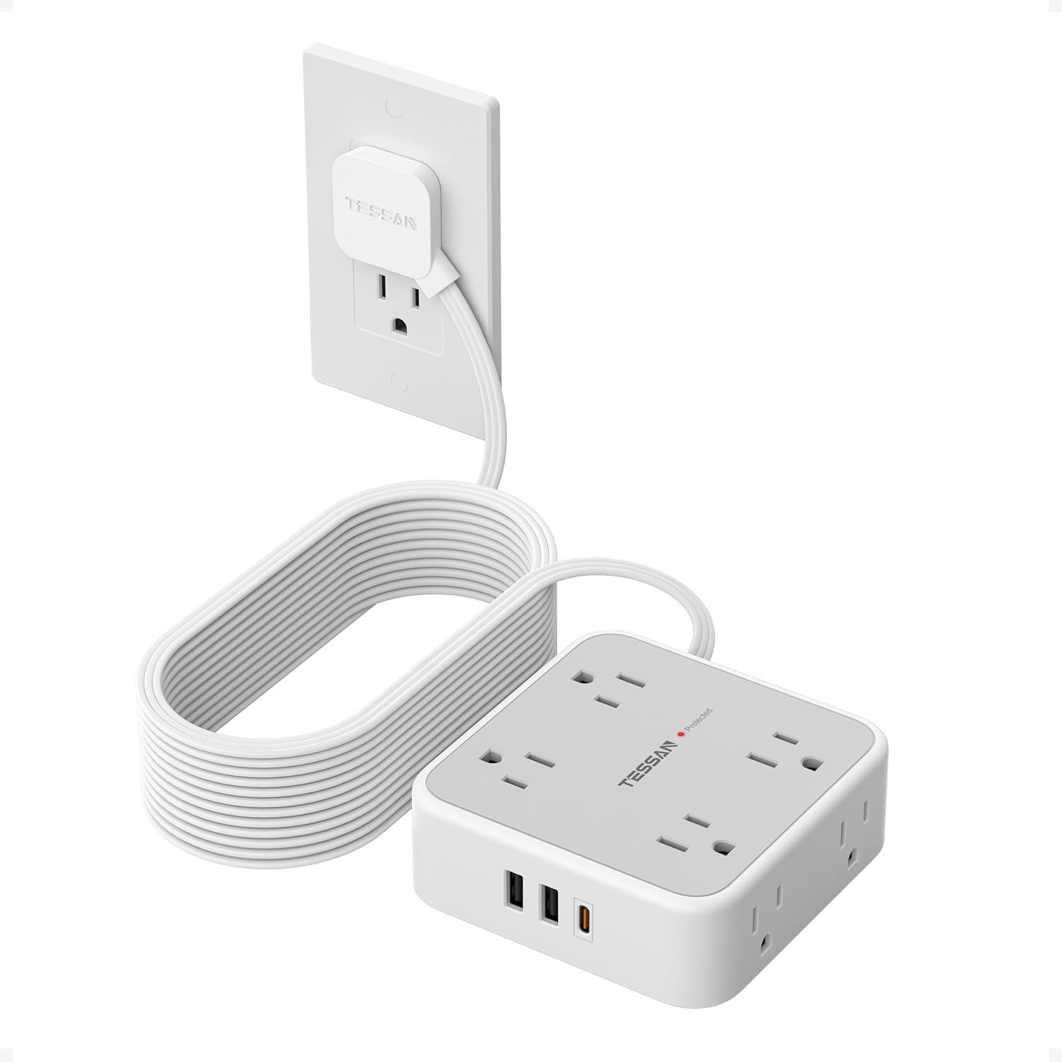 TESSAN Surge Protector Power Strip with 900J Surge Protection, 25 Ft, Grey