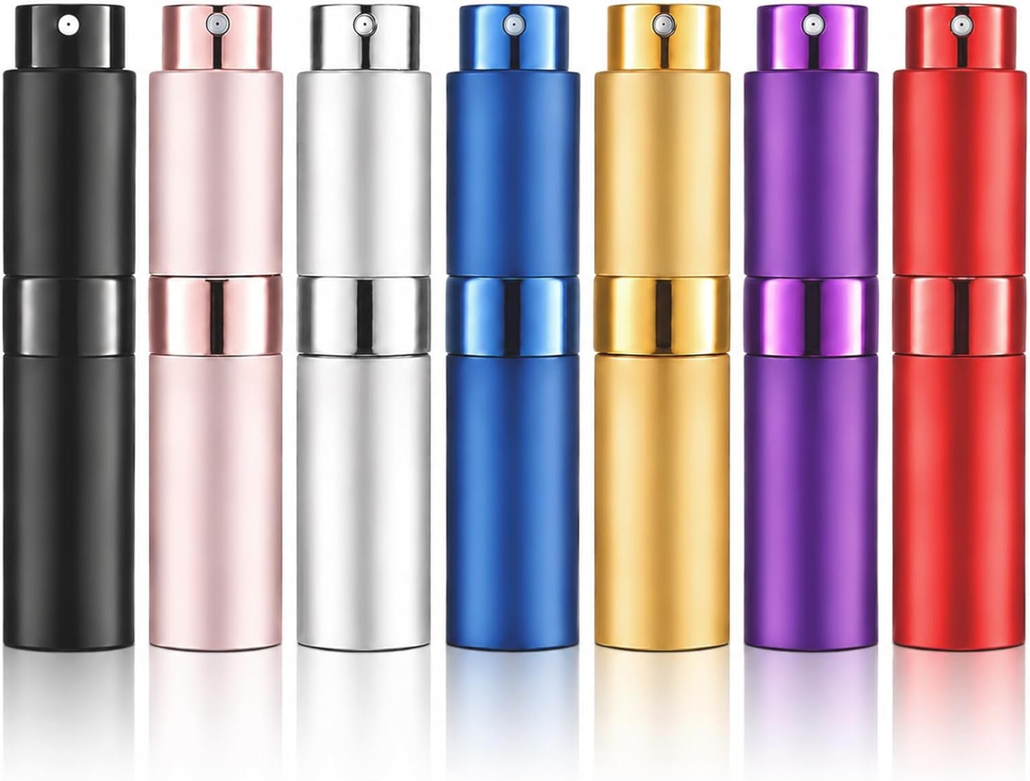 7 Pack 10mL Refillable Perfume Atomizer Bottles, Twist-Up Travel Perfume Bottle Set, Portable Cologne Travel Sprayers with Aluminum Shell, 7 Colors