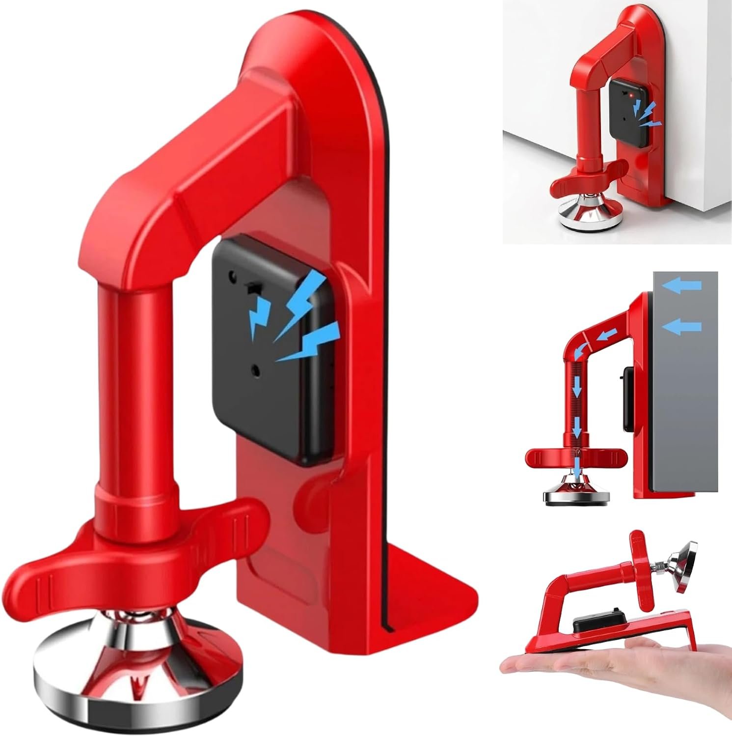 Portable Door Lock for Travel with 80dB Alarm, Floor-Braced Door Stopper