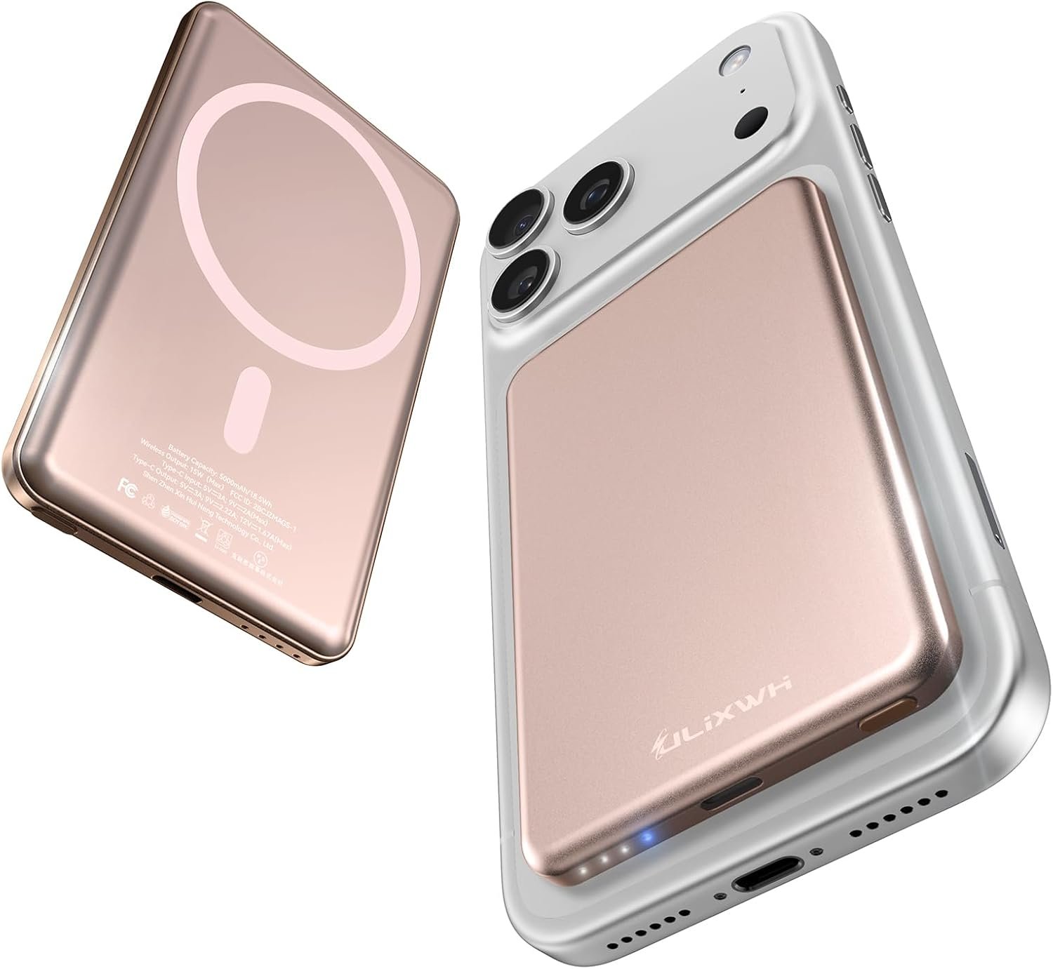 [0.3″ Ultra Slim] [Alloy-Made] ULiXWH for Magsafe Portable Charger for iPhone, 2026 Upgrade 5000mAh Fast Charging Magnetic Power Bank, Wireless Battery Pack for iPhone 17 Air 16 15 Pro Max 14 13, Pink