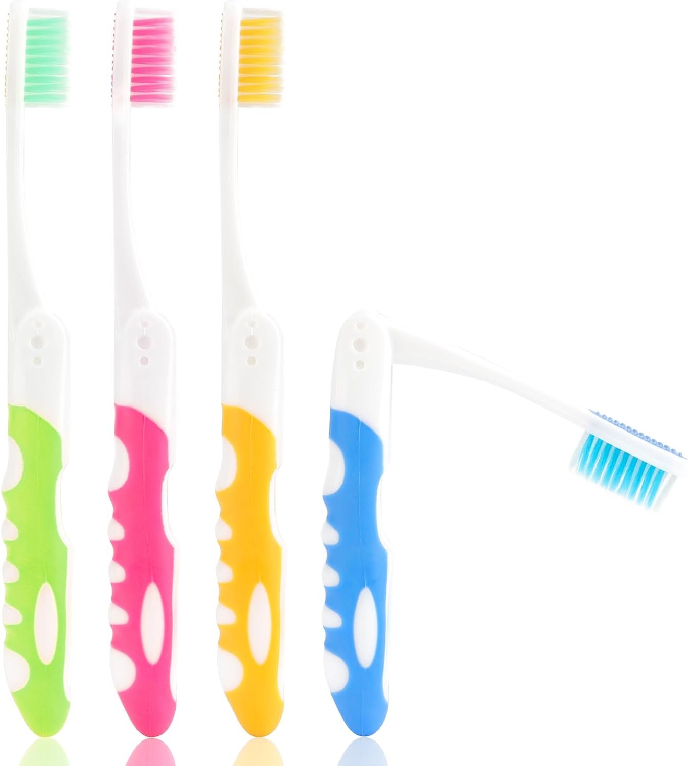 Travel Toothbrush, 4PCS Portable Travel Toothbrush Set,Mini Tooth Brush Built in Cover Soft Travels Size Folding Toothbrushs Individually Wrapped ToothBrushes for Adults Kids Hiking Camping Traveling