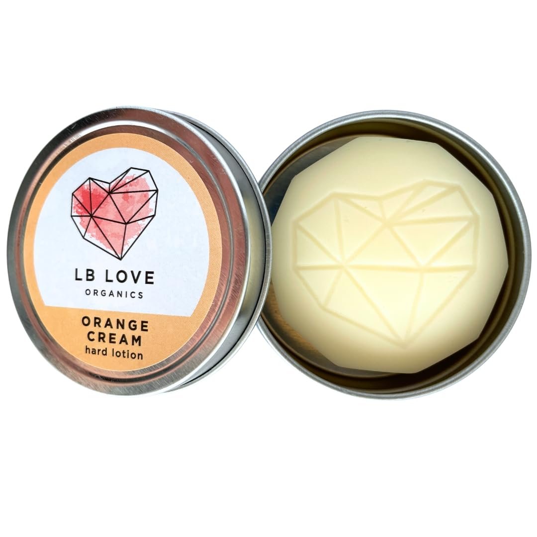 Hard Lotion Bar | Orange Cream Scent | Organic Beeswax Solid Lotion for Dry Hands and Feet | Handmade Gift | Travel Friendly