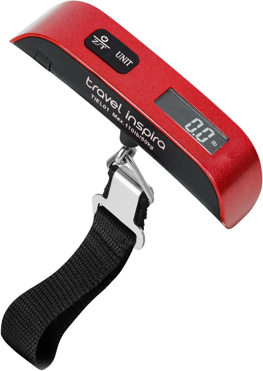 travel inspira Digital Luggage Scale – Portable Hanging Suitcase Weight Scale for Travel, 110 lb Capacity, Backlit LCD Display, Prevents Airport Overweight Fees, Battery Included