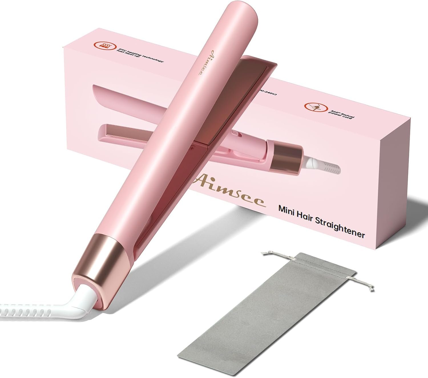 Mini Hair Straightener Flat Iron 0.8 Inch, Small Travel Dual Voltage Pink