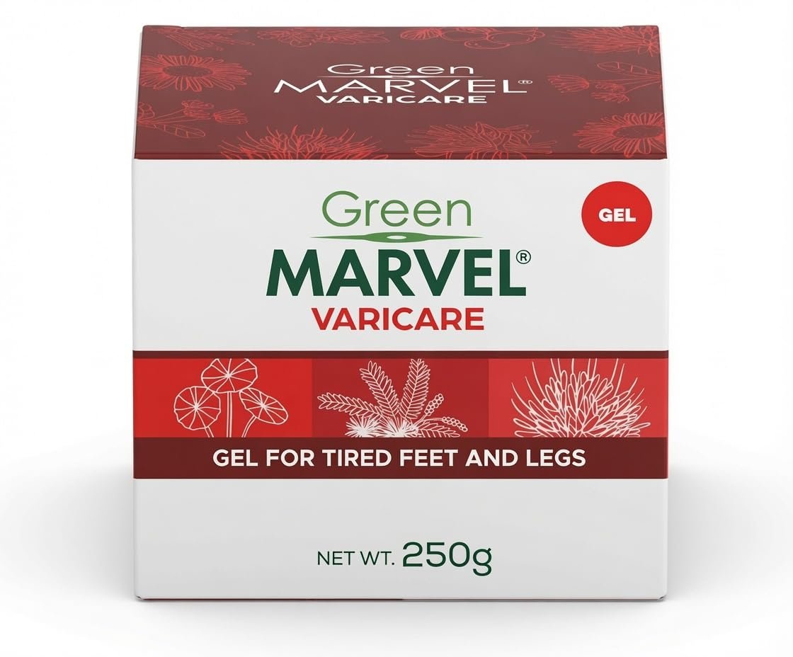 Green Marvel Varicare Gel for Tired Legs & Feet – Botanical Cooling Comfort Cream – Paraben-Free – 250g (Made in Mexico)