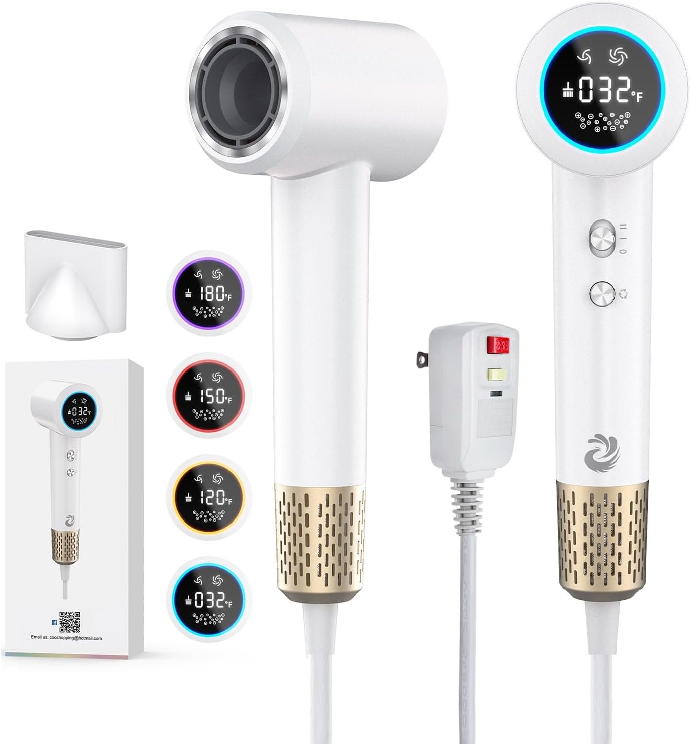 KARFUN 110000RPM Ionic Hair Dryer, Positive & Negative Ion Tech (White)