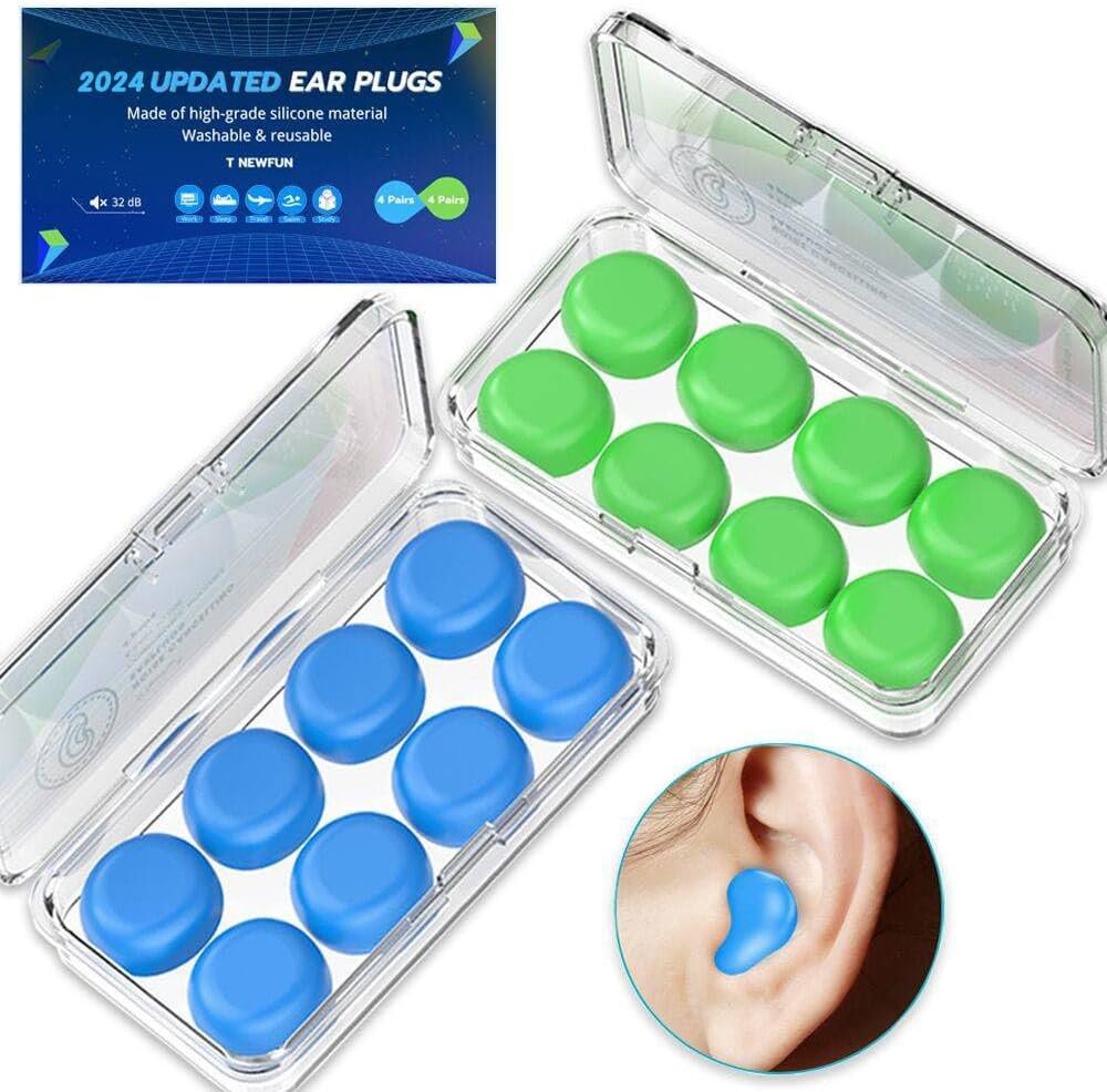 Silicone Ear Plugs for Sleeping Swimming,Reusable Moldable Noise Cancelling Earplugs for Shooting Range, Swimmers, Snoring, Airplanes, Travel, Work, Studying, (16-Pillows)