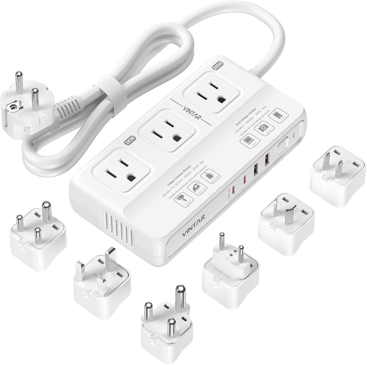 VINTAR 220V to 110V Converter, 2000W Travel Voltage Converter US to Europe