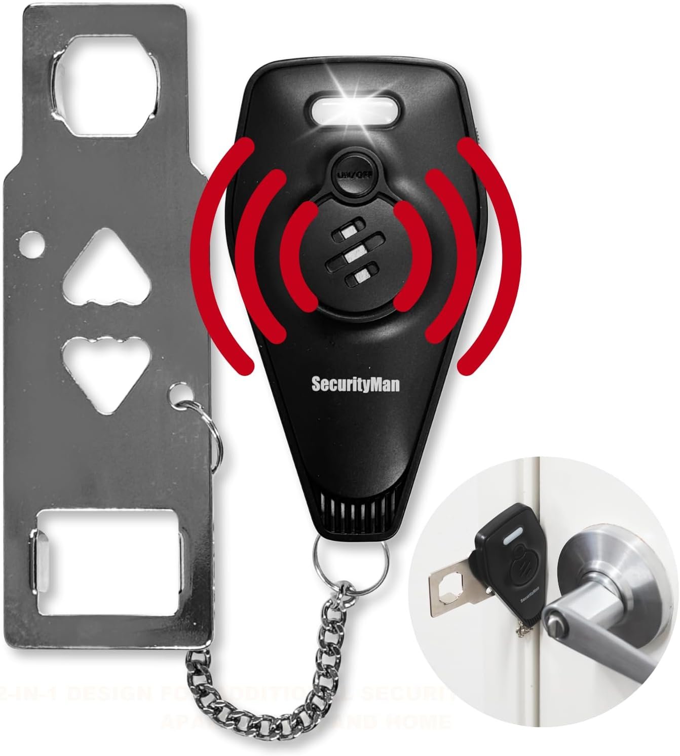 Securityman Portable Door Lock with Alarm | Hotel Door Locks for Travelers Security | Loud 130dB Door Security Device for Hotel Room, Apartment Home, & Travel Safety Inside for Women Children – Black