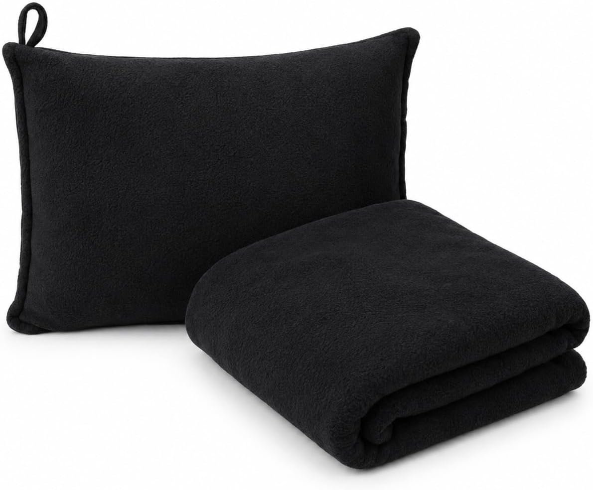 Brookstone 2-in-1 Fleece Travel Pillow & Blanket, Carrying Pouch