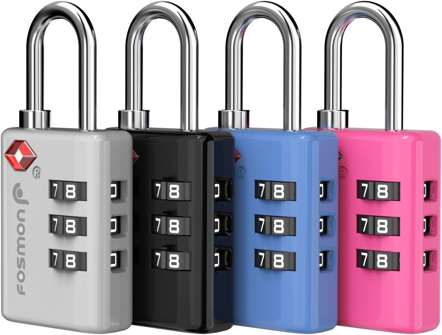 Fosmon TSA Approved Luggage Locks, 3-Digit Combination Padlock, 4 Pack