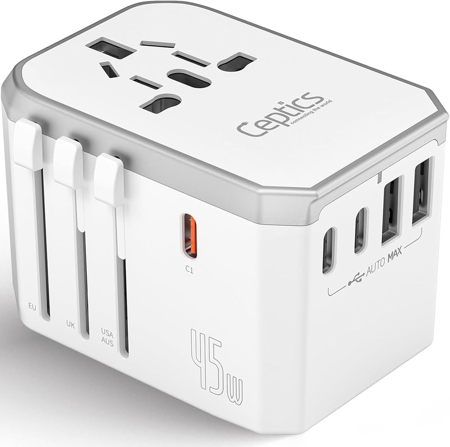 Ceptics 45W Universal Power Adapter w/ 3 USB-C, 2 USB-A & Universal Input